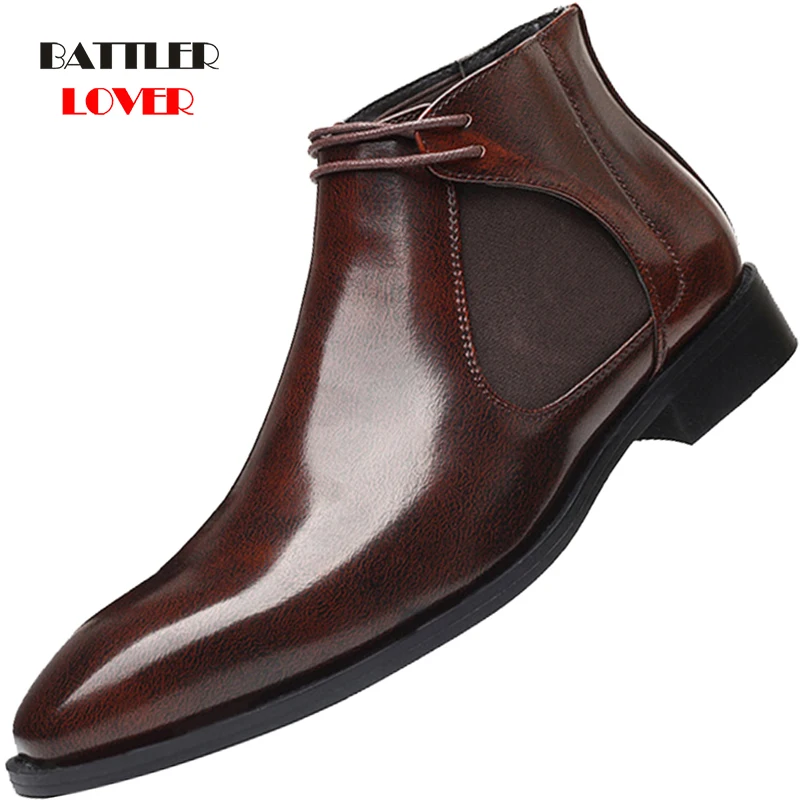 2021 Autumn Winter Men Martin Boots Casual Leather Ankle Bota for Male Pointed Toe Big Size 38-48 Party Wedding Driving Footwear