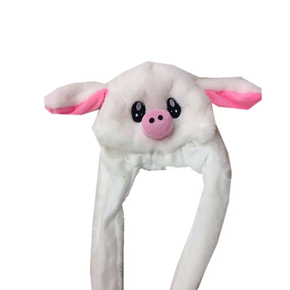 

Moving Rabbit/Pig/Chicken Hat Ear Move Hat Funny White Rabbit Hat Animal Winter Hats For Women Girls Kids