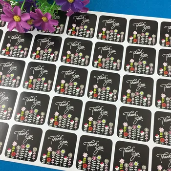 

500PC/Lot 3.5*3.5cm Black Paper Stickers Labels THANK YOU Add Flowers Customize Adhesive Sealing Label For Gift/Bag/Cup/Box