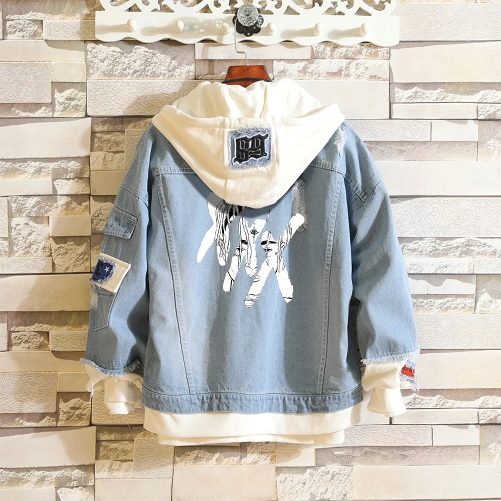 Goede Xxxtentacion Denim Jas Nep Twee Stukken Jas Hip Hop Harajuku Rapper Zanger Xxxtentacion Hoodies Mannen Vrouwen Mode Streetwear