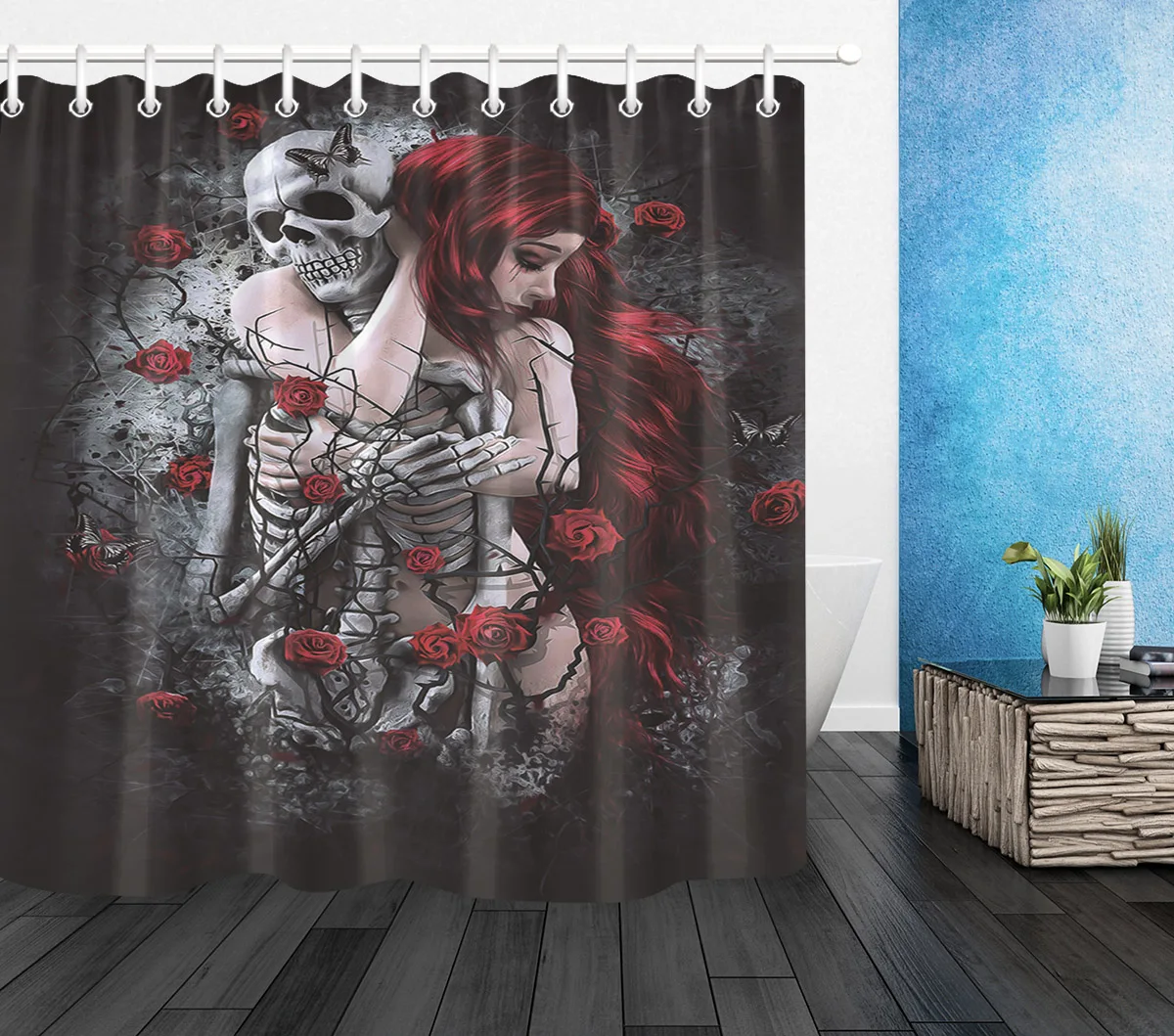Занавеска для душа на Хэллоуин, красно-шерстная красота, Рисунок скелета, декор для ванной комнаты, водонепроницаемое полотно из полиэстера, наборы для ванной комнаты, LB - Цвет: Only curtain