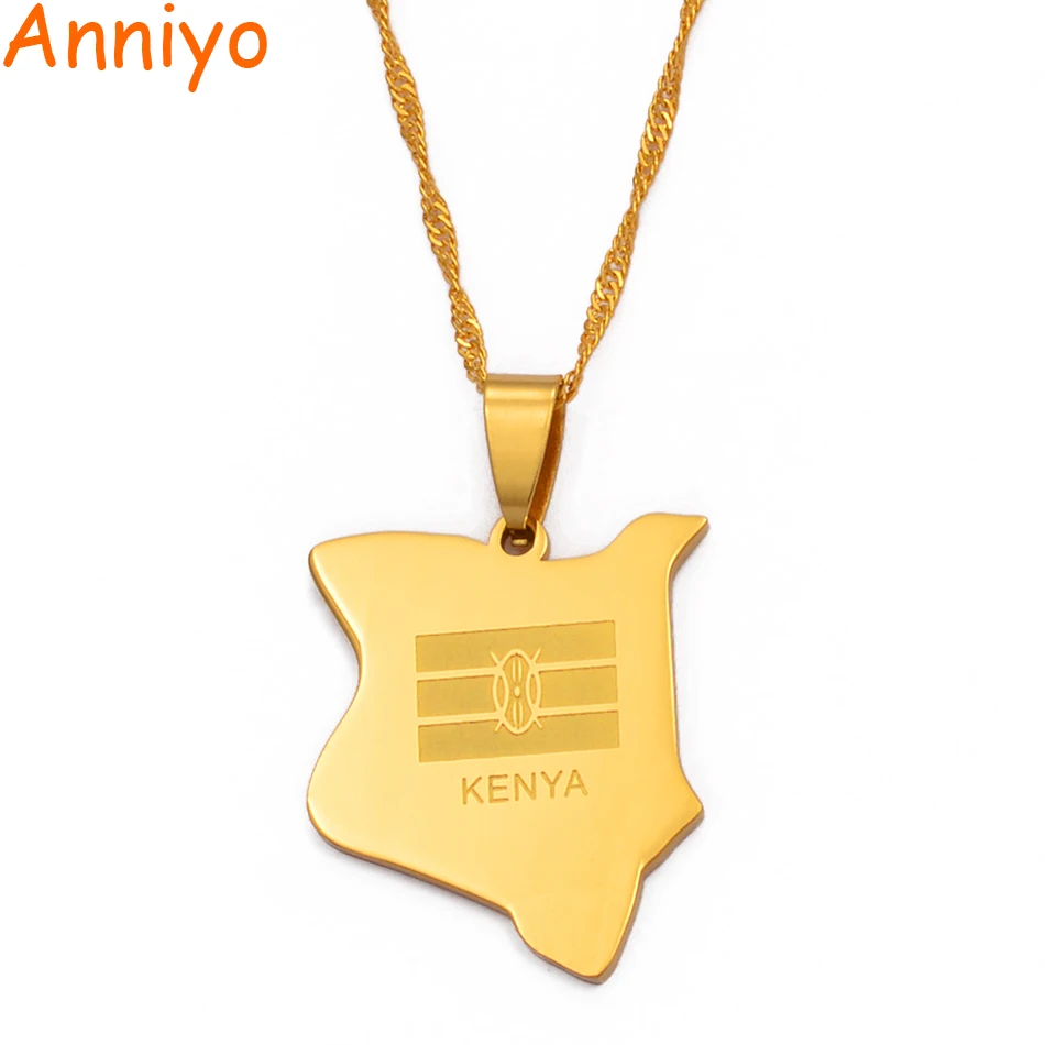 Anniyo map of kenya pendant necklaces jewellery gold color africa