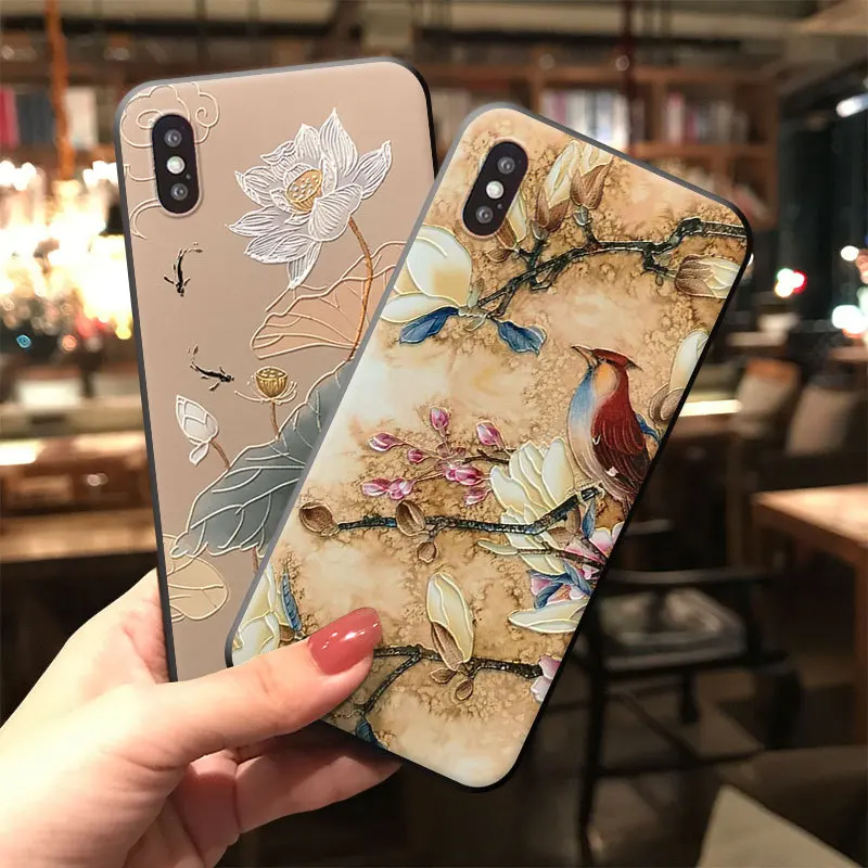 

for xiaomi redmi K20 K30 PRO Note 8 pro note 7 7 7a 6 6A silicone frosted 3D Embossed carvings Painted Chinese style phone case