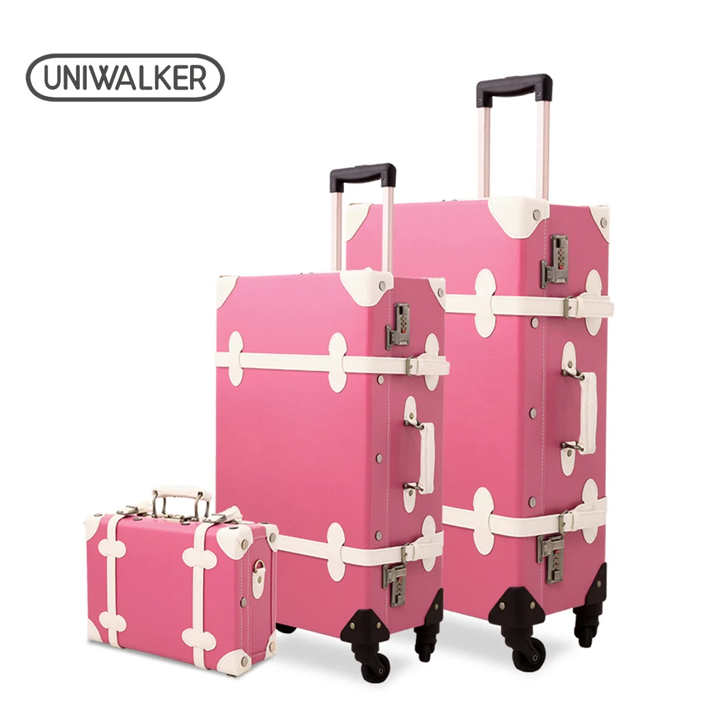 3pcs Rose Pink 3 шт./компл. винтажная сумка для багажа, из искусственной кожи, 1" косметичка и 20" 2" Ретро тележка чемодан сумки с Спиннер с комбинированным замком - Цвет: 3pcs Rose Pink