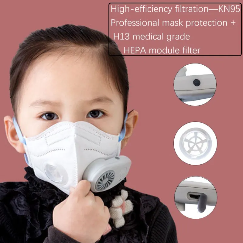 

Children Face Masks with Smart Electric Breathable Valve Air Purifying Respirators Cotton Mask USB Chargeable