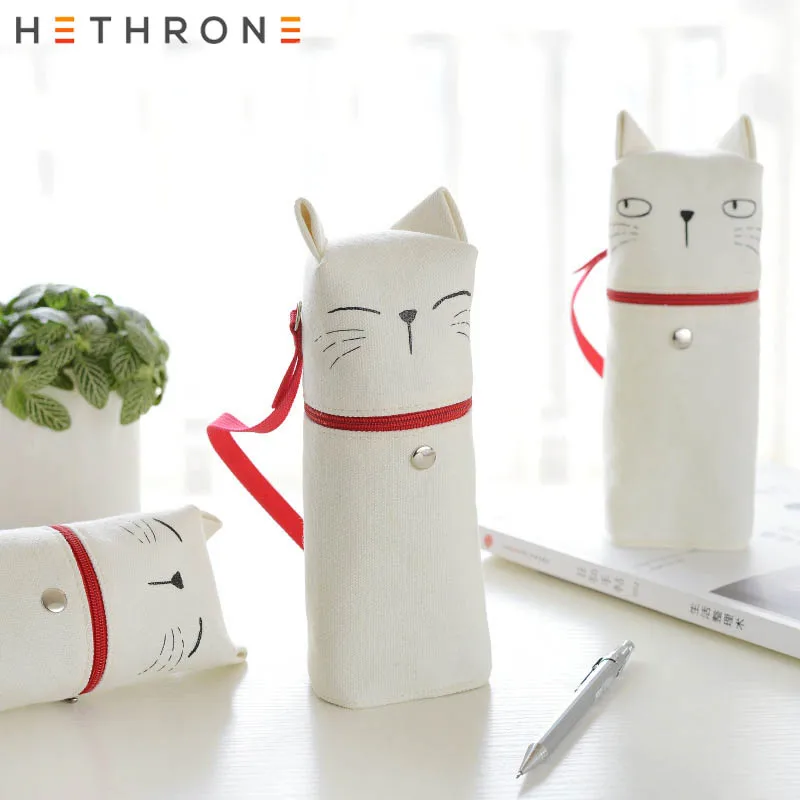 Hethrone кавайный чехол для карандаша большой холст стерео Кот мультфильм панда ручка сумка для ребенка подарок косметическая канцелярская сумка для школьных принадлежностей