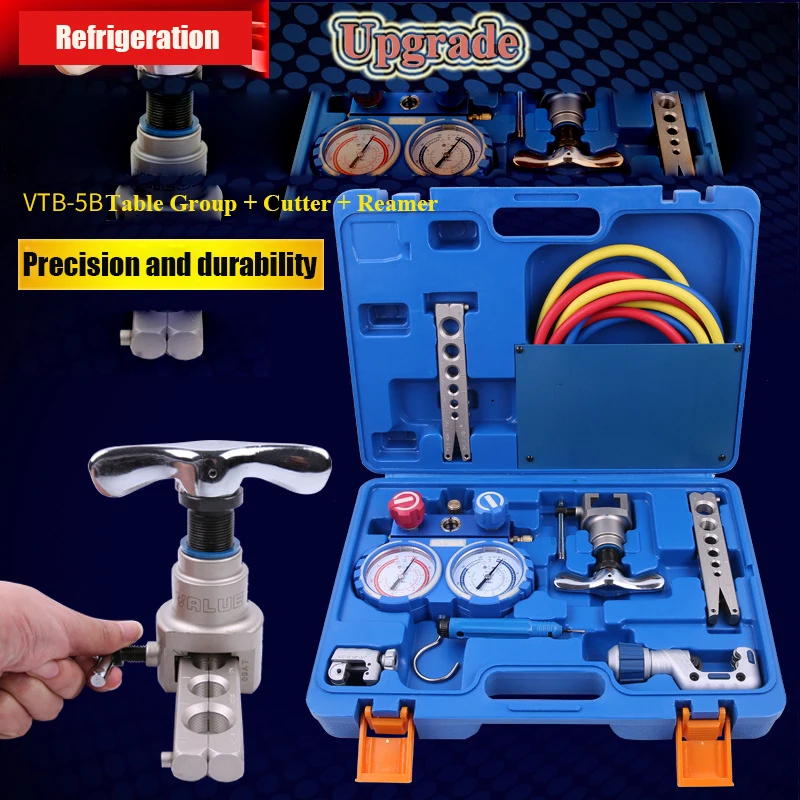 Значение VTB-5B инструментальная коробка фляга фаска резак с R410A манометр для хладагента Холодильный интегрированный развальцовочный инструмент наборы