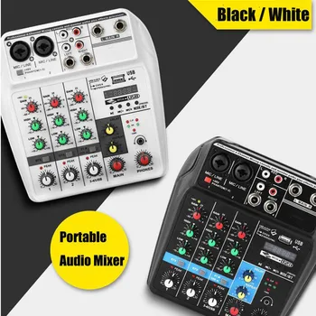 

Mini Audio Console Bluetooth 48V Phantom Power 4 Channels for DJ Karaoke Multi-Function Digital Display MP3 USB Recording
