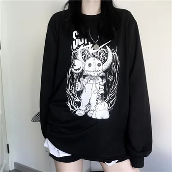 

Focal20 Streetwear Devil Puppet Star Women Fleece Sweatshirt Loose O-neck Female Fleece Tops Pullovers Autumn Lady Sweatshirts
