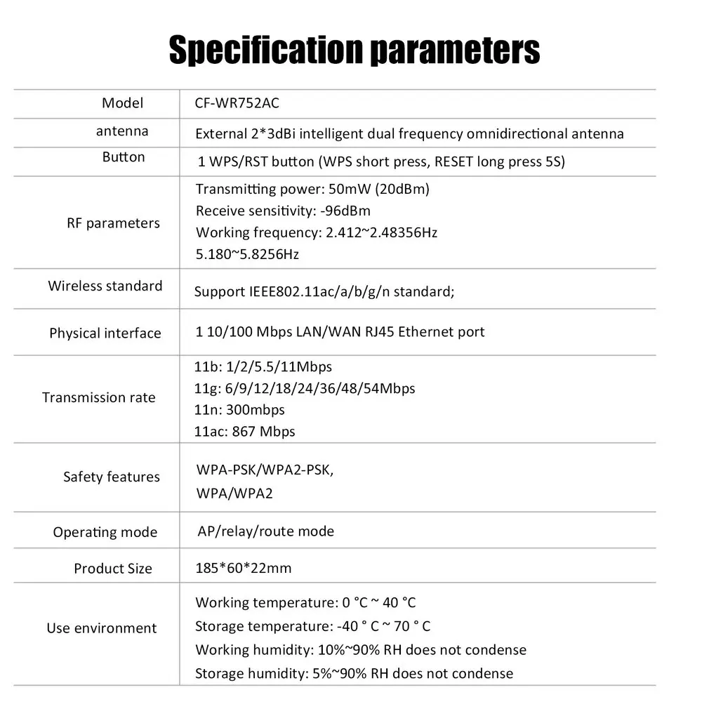 1200 Мбит/с WiFi повторитель двухдиапазонный WiFi усилитель сигнала беспроводной маршрутизатор длинный WiFi расширитель диапазона маршрутизатор CF-WR752AC-V2