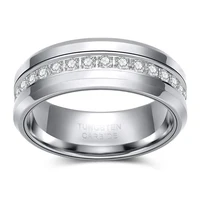 Tigrade 8mm Mens Tungsten Wedding Bands with Cubic Zirconia Trendy Eternity Ring Unisex CZ Inlaid High Polish Size 7-13 2