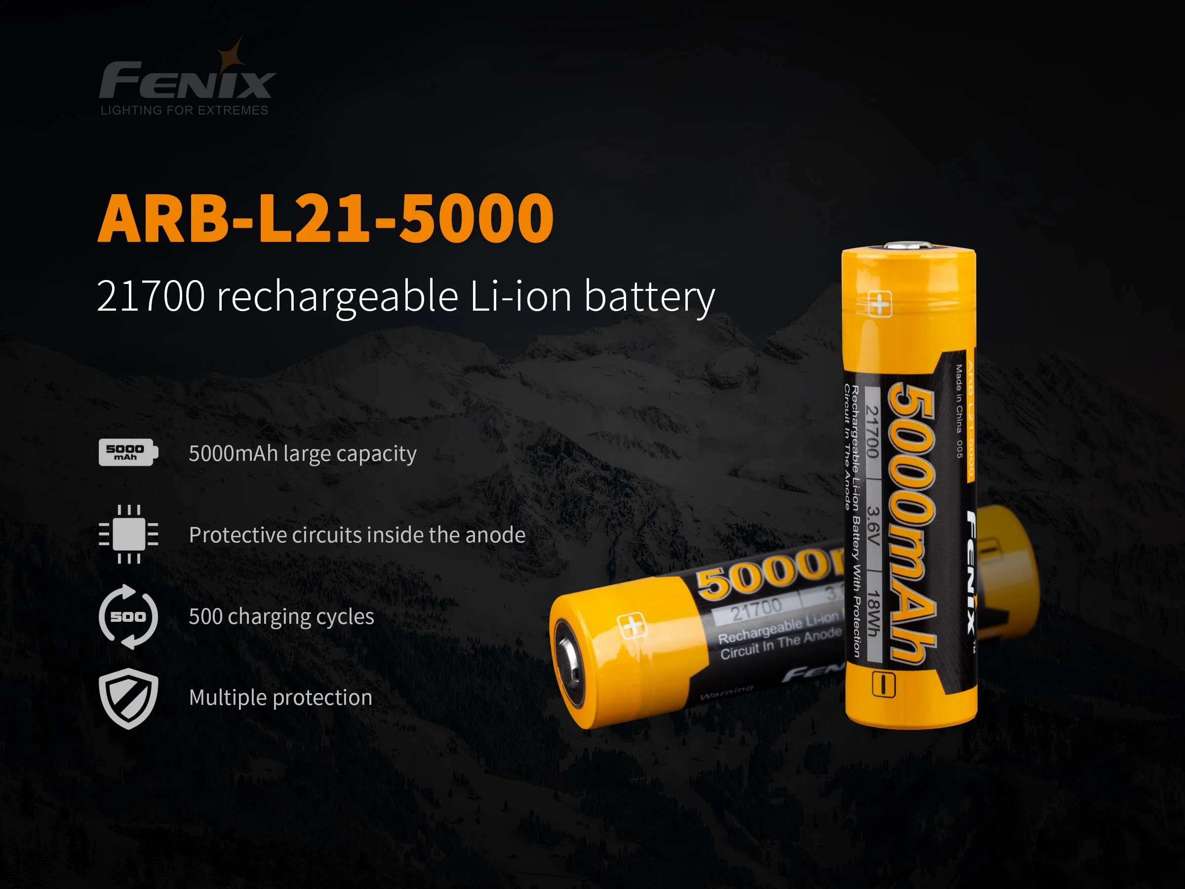Fenix ARB-L21-5000 5000mAh 21700 литий-ионная аккумуляторная батарея