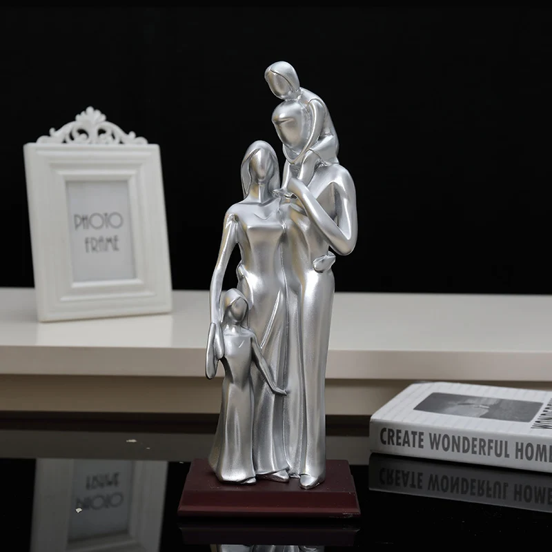Home Statue Decoration Accessories Modern Abstract Characters Happy Family Of Four Sculpture Living Room Wedding Statues Gifts