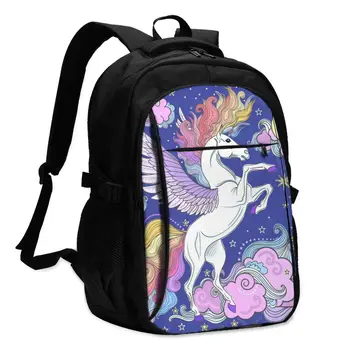 

Bags School Bags For Boy Girl TeenagerColorful Unicorn With Clouds And Stars USB Charge Computer Laptop Back Pack