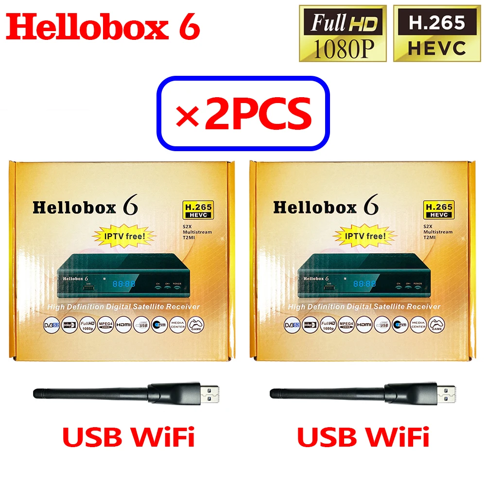 [2PCS] Hellobox 6 Satellite Receiver Support H.265 HEVC T2MI USB WiFi Auto Powervu Biss Cline Newcamd Hellobox6 | Электроника