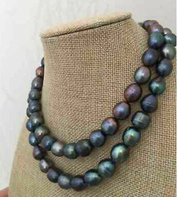 Free shipping Pretty Natural Genuine 8-9mm tahitian black baroque pearl necklace 34''