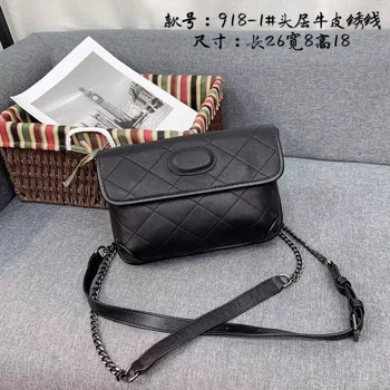 

2020 first layer fetal cowhide small square bag ladies bag shoulder messenger leather small bag lingge chain bag
