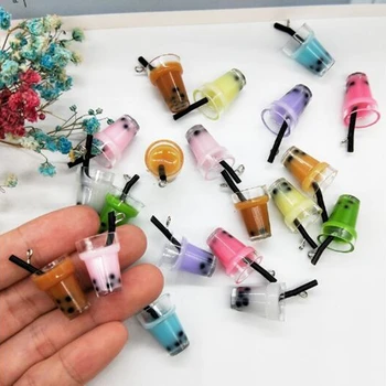 

Tanduzi 100pcs Wholesale Simulation Pearl Milk Tea Cup For Earrings, Key Chain,Pendant Ornament DIY Home Decoration Resin Crafts