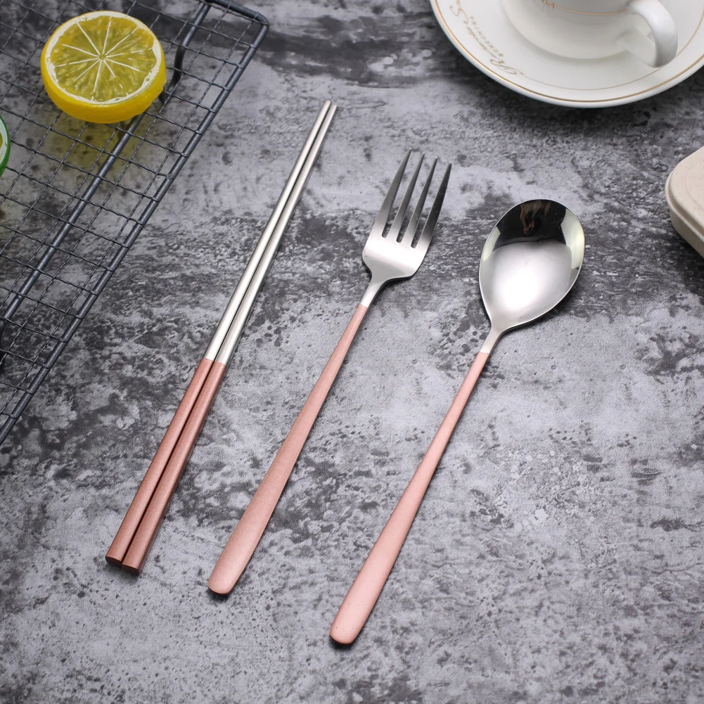 Travel Portable Chopsticks Spoon Fork Cutlery Tableware Dinnerware Set Stainless Steel Luxury Dinner