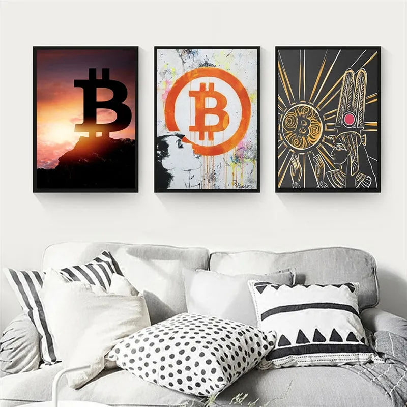 

IBitcoin Wall Art Picture Abstract Cryptocurrency Canvas Painting Bitcoin Posters and Prints For Living Room Home Decoration