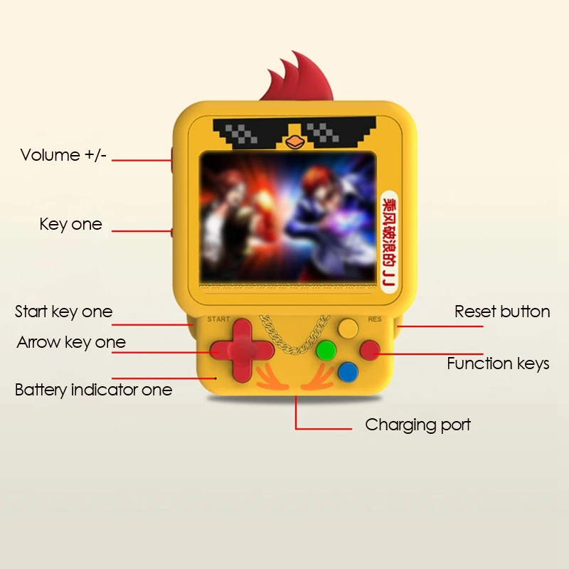 2021 W1 Mini Retro Chick Handheld Game Console Built-In Rpg/Act/Avg.Etc Classic Game, Backpack Pendant Chick Game Console