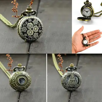 

Retro Vintage Steampunk Carving Pendant Chain Clock Pocket Watch Quartz Necklace