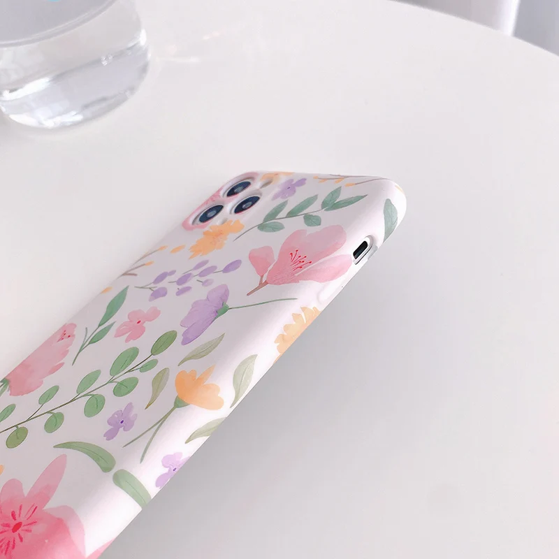 Pink floral pattern Matte soft silicone case cover Phone case for iphone