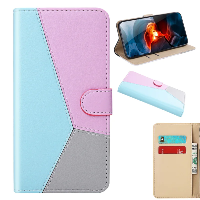 

Color Block Leather Case For Moto G8 Play Cash Slots Phone Case For Motorola G7 E6 E5 Play GO Plus Power ONE Macro Flip Cover