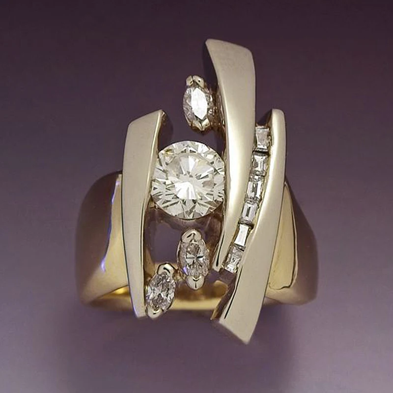 

Stylish Gold Color Geometric Irregular Ring for Women Cubic Zirconia Inlay Modern Hippie Finger Rings Party Jewelry O3T210