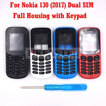 

HKFASTEL High Quality Housing keyboard For Nokia 130 2017 Dual SIM New Full all Complete Mobile Phone Cover Case with Keypad