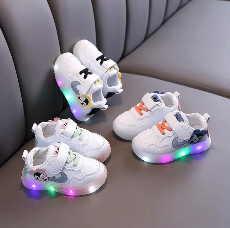 Модные светящиеся Детские кроссовки Disney обувь для мальчиков и девочек с Микки