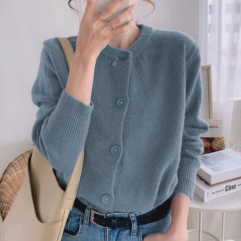 GOPLUS Autumn Winter Cardigan Women Knitted Casual Solid Round Neck Long Sleeve Sweaters Womans Abrigos Mujer Invierno 2020