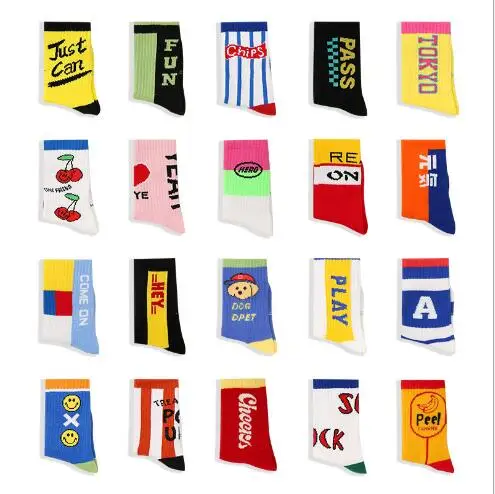 3-12Year 4Pairs Pack Children Socks Autumn Letters Street Sports Style Personality Kids Boy Girls Cartoon Kids Tube Socks kids socks