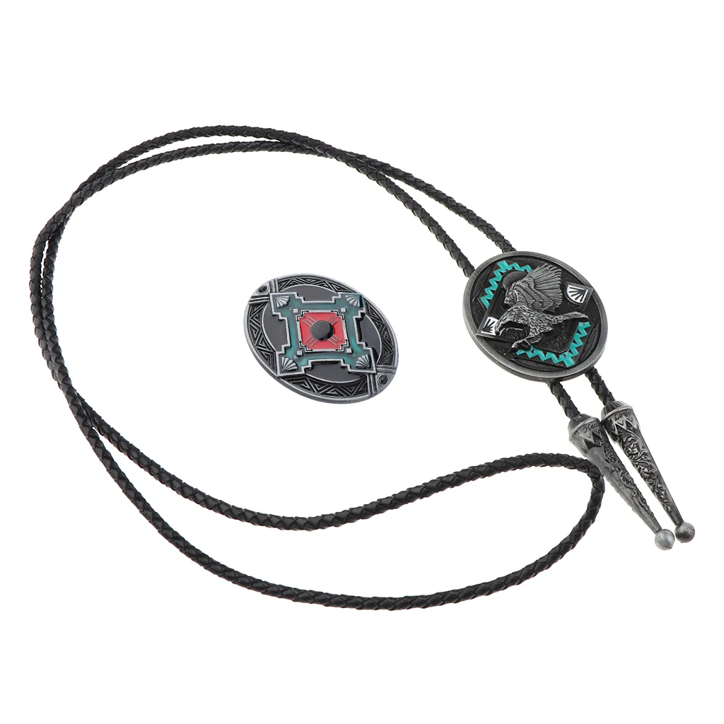 Necklace Pendant Unisex Leather Rope With 3D Sculpture Eagle Artificial Western Cowboy Bolo Tie Rodeo Dance Tie Adjustable