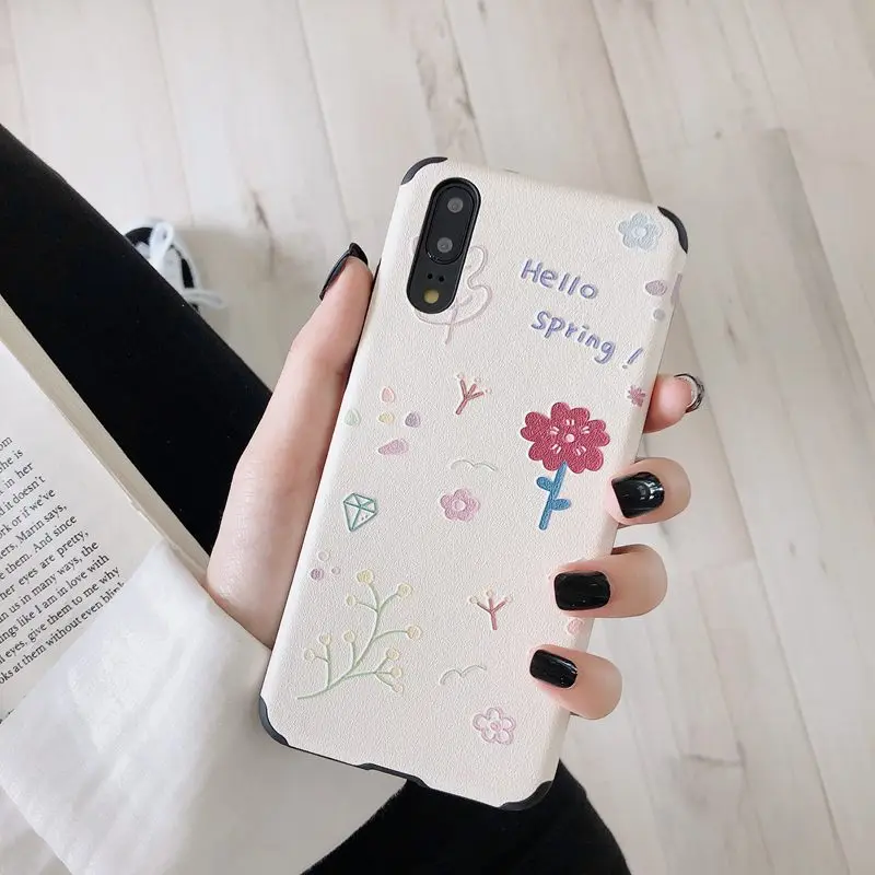 

Hello spring Emboss Soft case For Iphone 11 PRO MAX XS MAX XR XS X 6 6S 7 8 PLUS cover Small flowers painting Embossed case