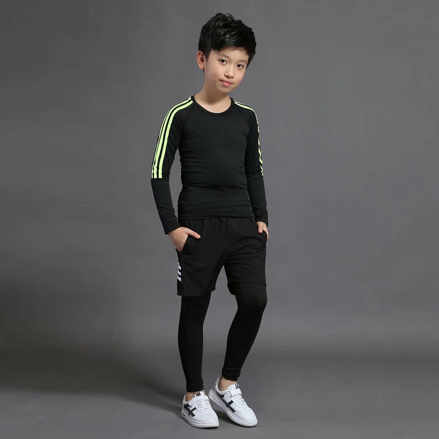 3 комплекта детских компрессионных костюмов термобелье футбольный тренировочный костюм спортивные шорты, колготки, футболка детская одежда