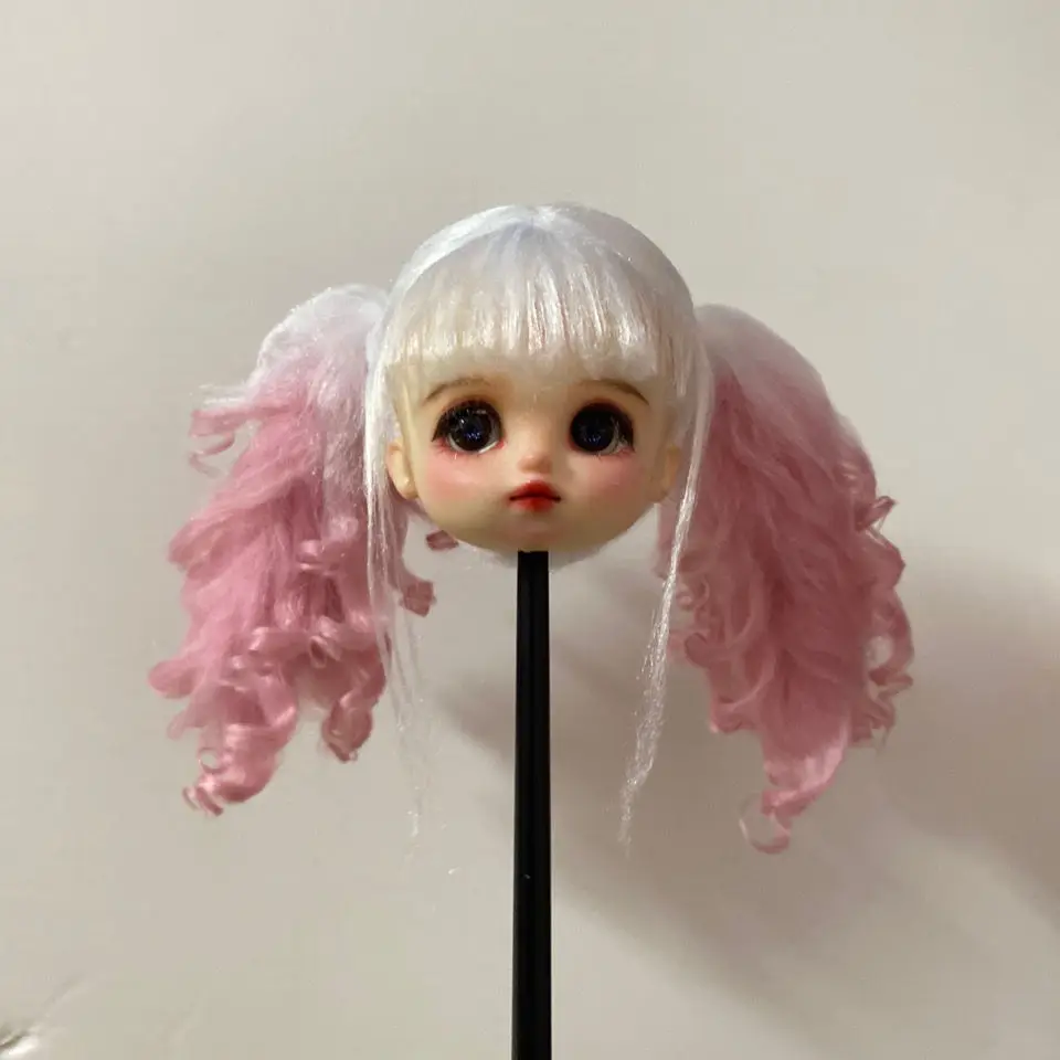 Doll Wig Pink Double Ponytail Curls Cute Princess Doll Head Accessories DIY Toy WigHair For 1/8