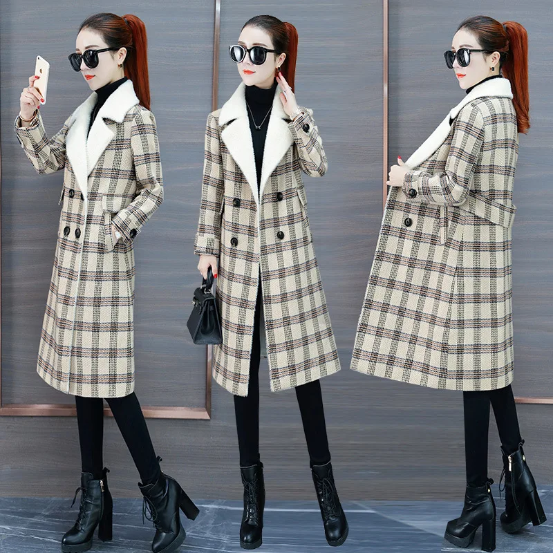 

Woolen Jacket Women's Mid-length Korean-style 2018 New Style Winter Hepburn Wind Short-height Popular Plaid Woolen Overcoat