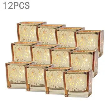 

12Pcs Square Candle Holder Mercury Glass Tealight Candle Holder For Wedding Parties Hotel Cafe Bar Home Decoration