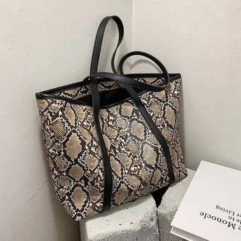 

All-match Snakeskin Print Large Capacity Bag Female 2020 New Style Fashion Simple Shoulder Bag Portable Tote Bag