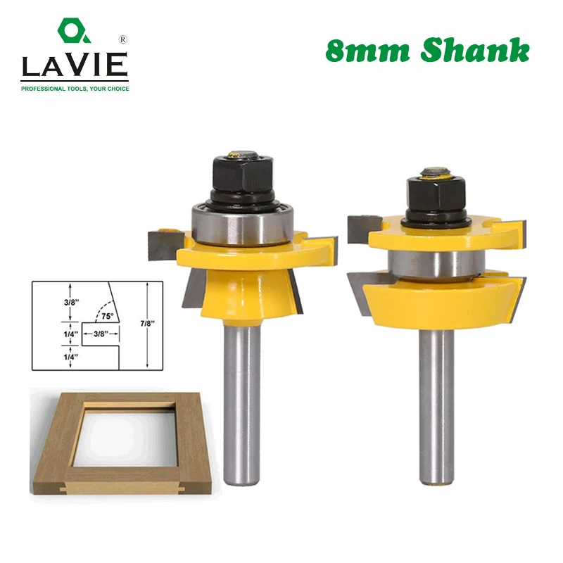 

LA VIE 2pcs 8mm Stile & Rail Set-Ogee Router Bit Set Tenon Woodworking Milling Cutter Tungsten Carbide Cutters for Wood MC02057