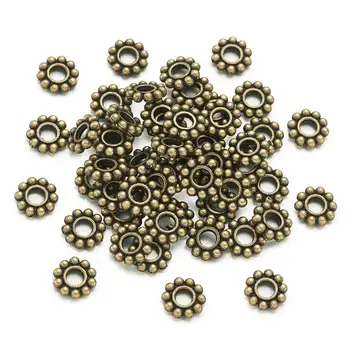 

50PCS Tibetan Style Alloy Bead Spacers, Flower, Antique Bronze, 6.5x1.5mm, Hole: 2mm
