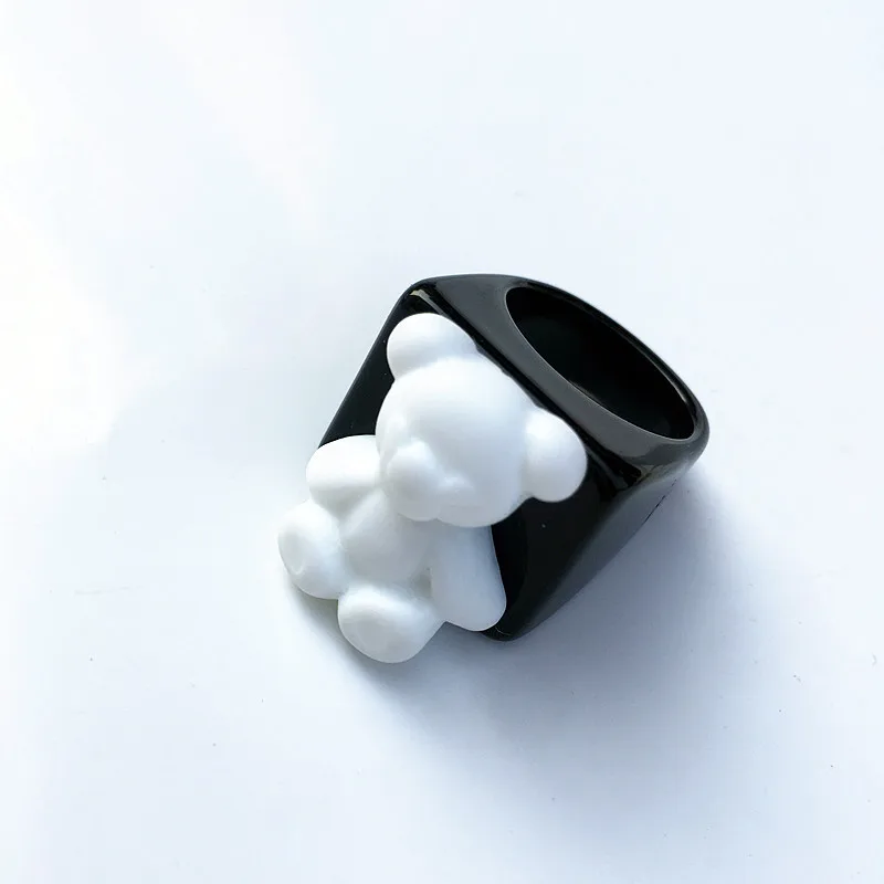 Cute Funny Bear Animal Acrylic Rings For Women Cartoon Colorful Resin Transparent Wide Finger Ring For Girl Party Jewelry Gift