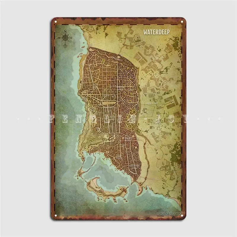 

Карта города Waterdeep, металлический плакат, Настенный декор, настенный кинотеатр, гараж, Классический жестяной плакат