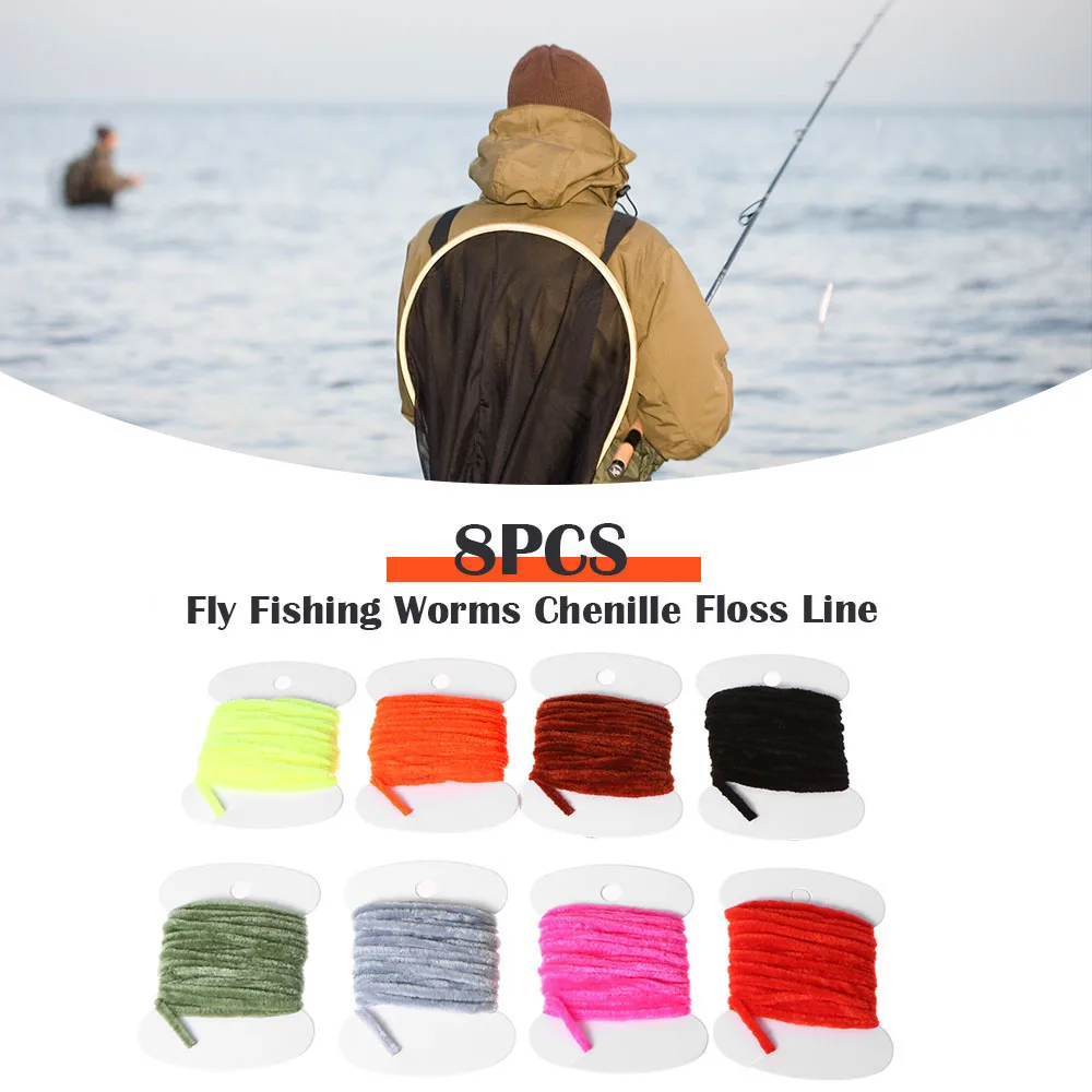 

3.0m Fly Fishing Worms Chenille Floss Line Thread Woolly Fly Tying Materials Fly Fishing Lines 8 Different Colors Fishing Tool