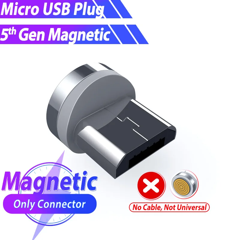 Only Micro Plug 5А Магнитный кабель супер быстрая зарядка кабель для передачи данных usb type C светодиодный светильник кабель для samsung Xiaomi huawei Android телефон 1 м магнит - Цвет: Only Micro Plug