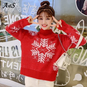 

Turtle Neck Sweater Knit Sweater Women Turtleneck Sweater Winter Long Sleeve Christmas Snowflake Ladies Outwear Coat Female Tops
