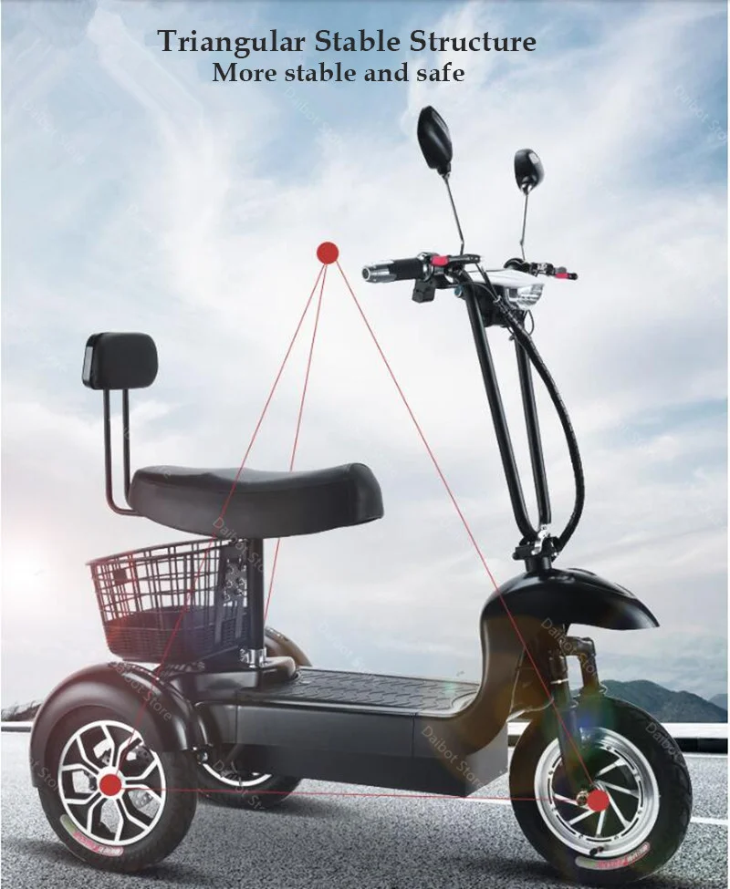 DB Electric Skateboard Scooter Three Wheels Electric Bicycles 12 Inch 500W 48V Range 45KM Electric Scooter Bike For Disabled (27)