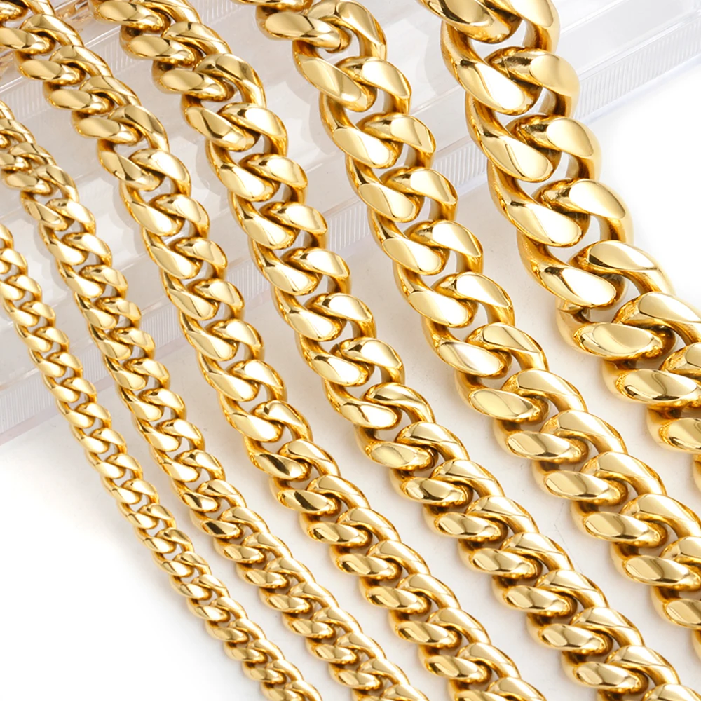 2021 Desian Hip-Hop Golden Curb Cuban Link Chain Necklace for Men and Women 316L Stainless Steel Bracelet Fashion Jewelry Gifts