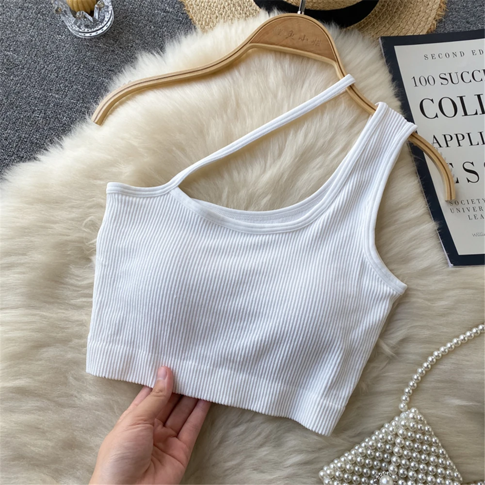 Atopos Women Basic Vest Crop Top Summer Fashion Casual Tank 2022 Sling Cropped Tops One Shoulder Sexy Camis Female Clothing white camisole